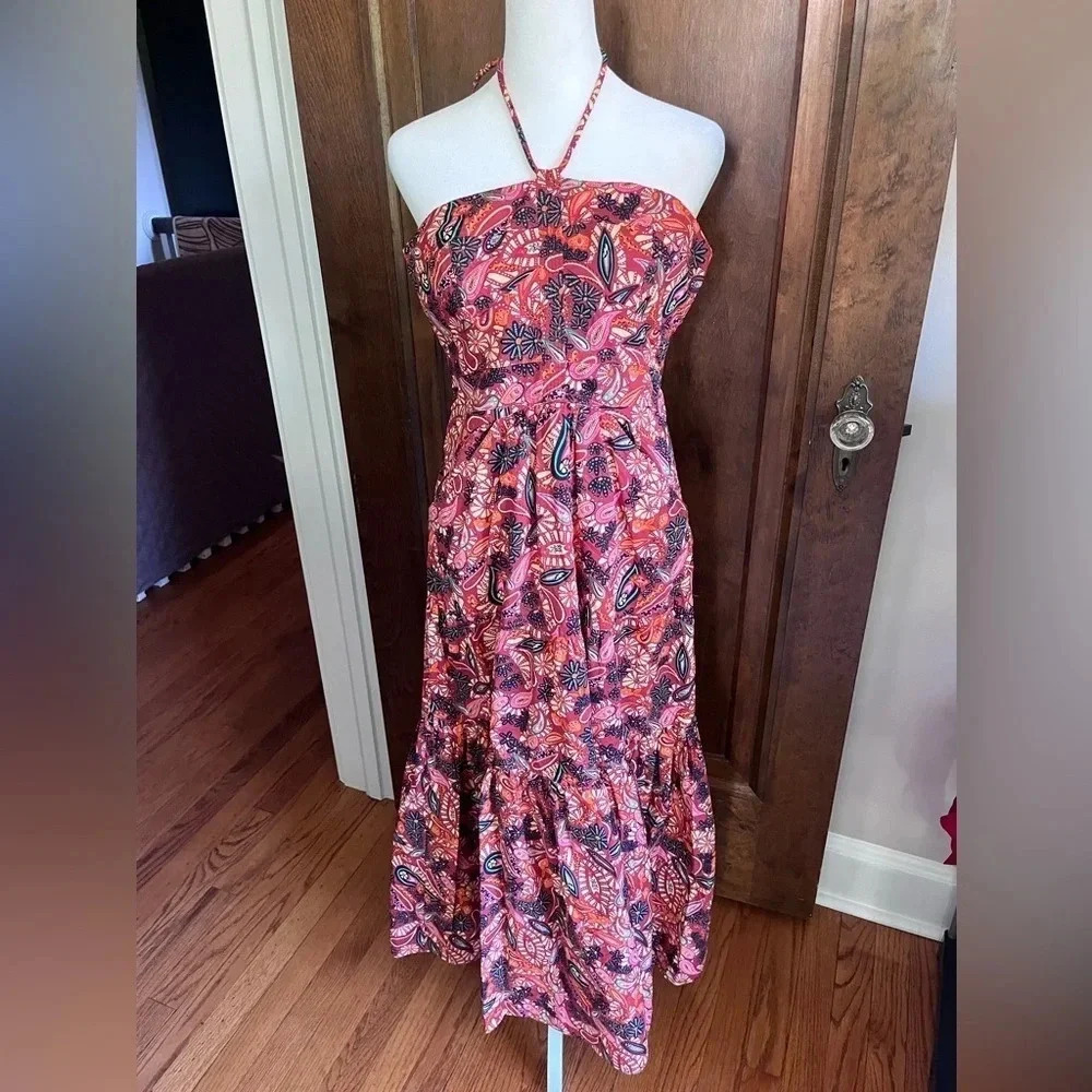 House of Harlow 1960 Revolve Paisley Cotton Halter Maxi Dress Women Size M